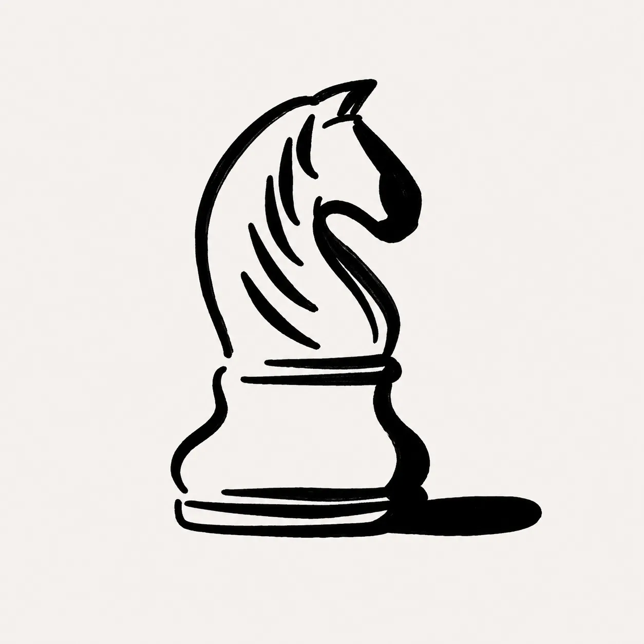 Hand-drawn chess knight piece with a cast shadow